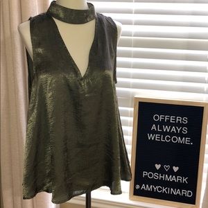 Silky Olive Green Sleeveless Blouse
